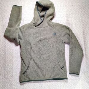 The North Face Women's Japan Fuzzy fleece Sweater Hoodie size Medium Green/Gray